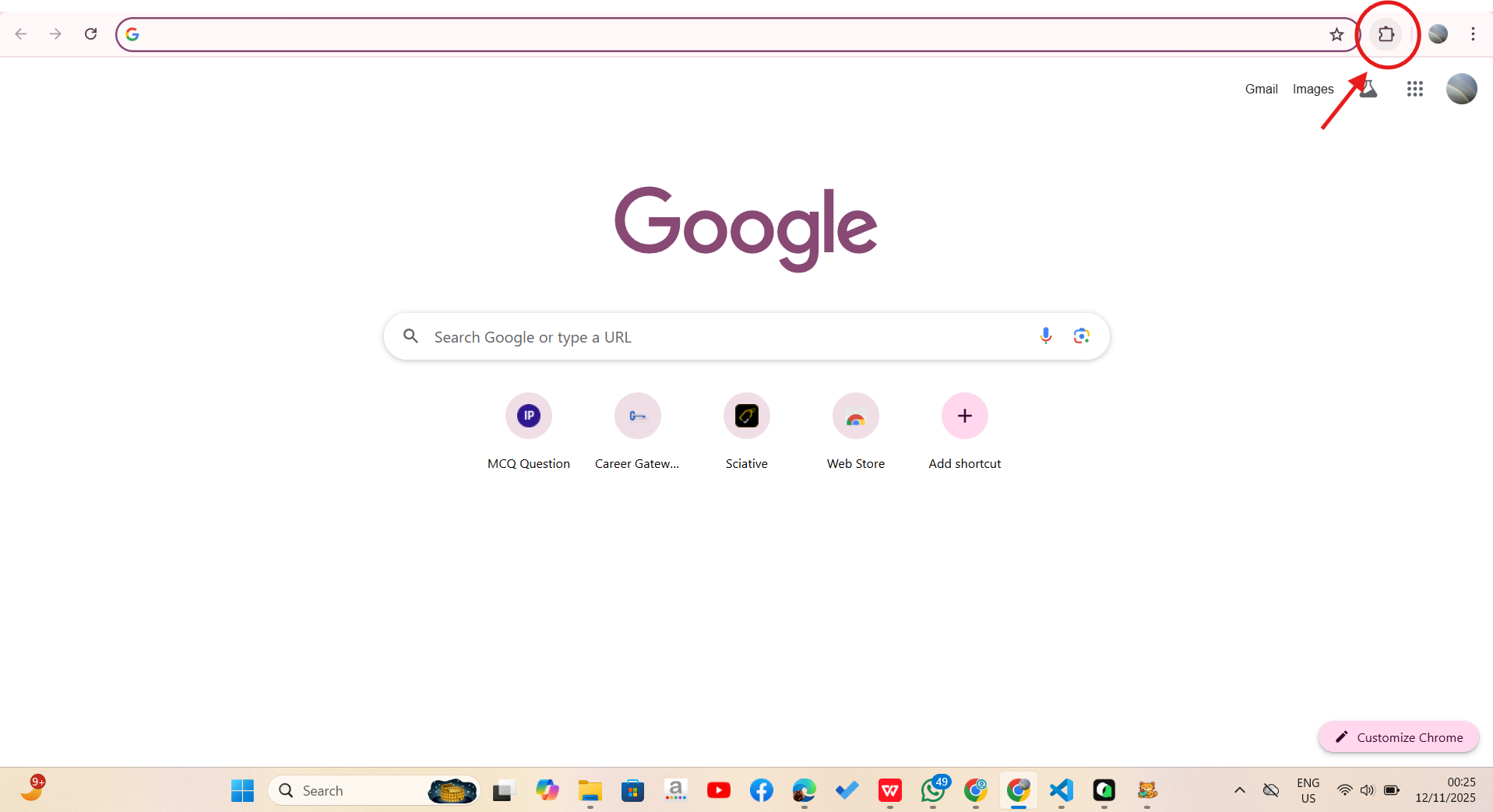 Step 1: Extension button highlighted