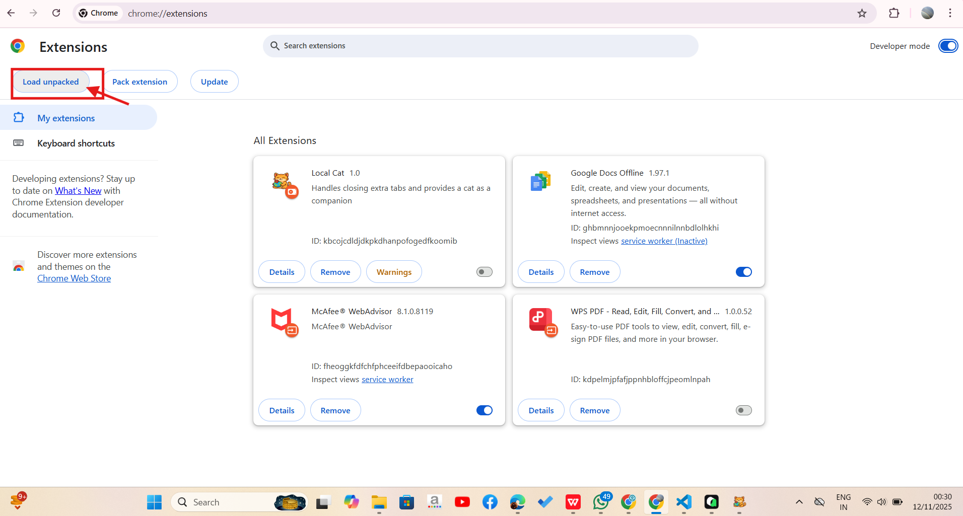 Step 4: Click load unpacked